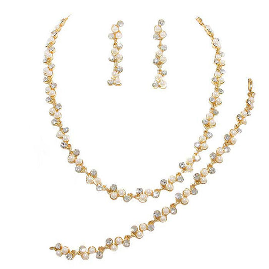 3PCS Rhinestone Pearl Necklace