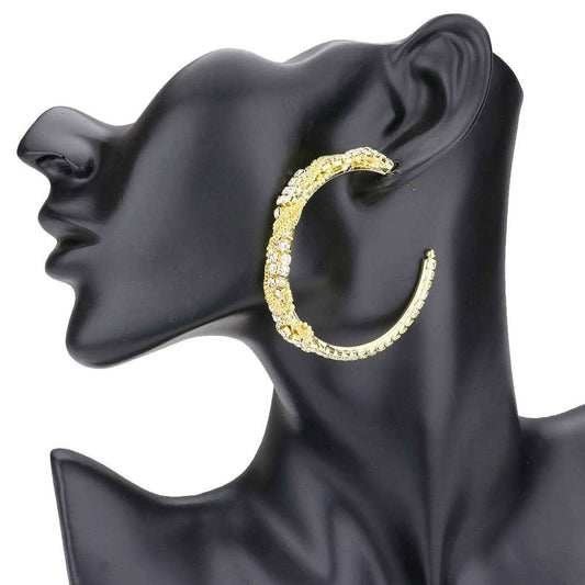 Crystal Rhinestone Chain Swirl Hoop Earrings