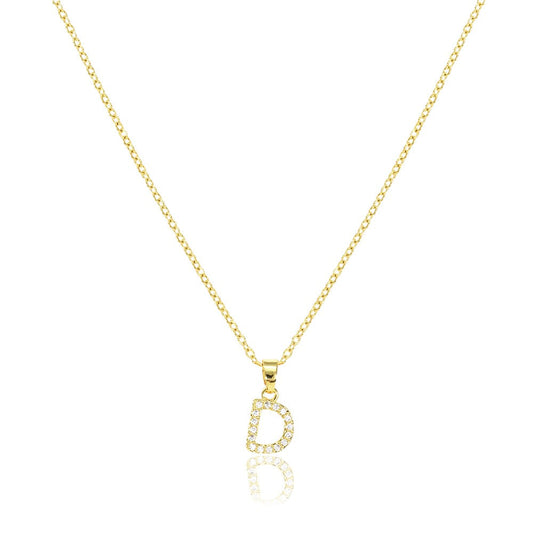 D Stainless Steel CZ Stone Paved Monogram Pendant Necklace
