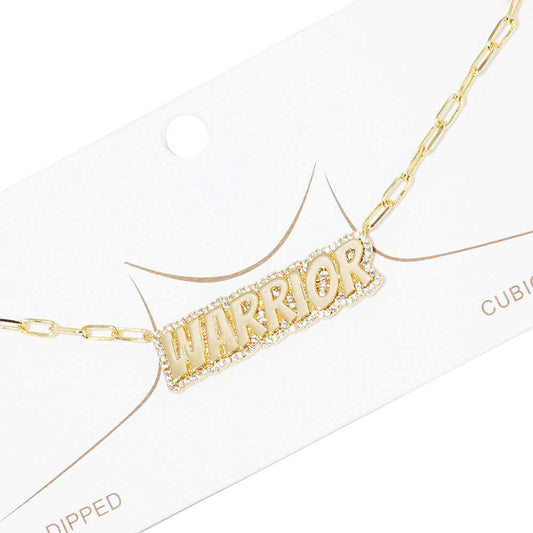 Gold Dipped Warrior Message Pendant Necklace