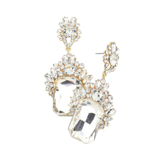 Emerald Cut Stone Accented Evening Earrings