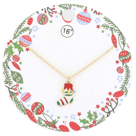 Enamel Christmas Sock Pendant Necklace