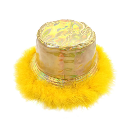 Faux Fur Trimmed Hologram Bucket Hat