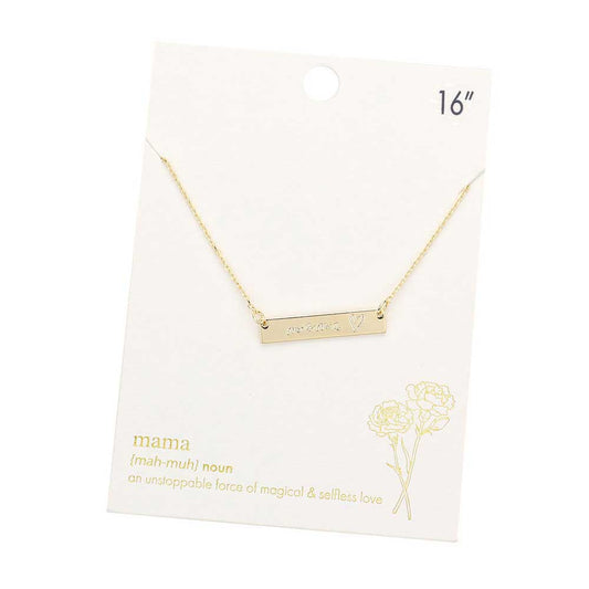 Mama Message Metal Rectangle Pendant Necklace