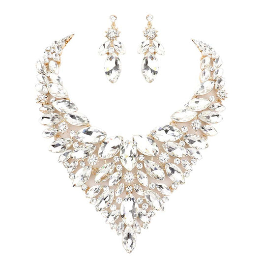 Marquise Stone Cluster Statement Evening Necklace