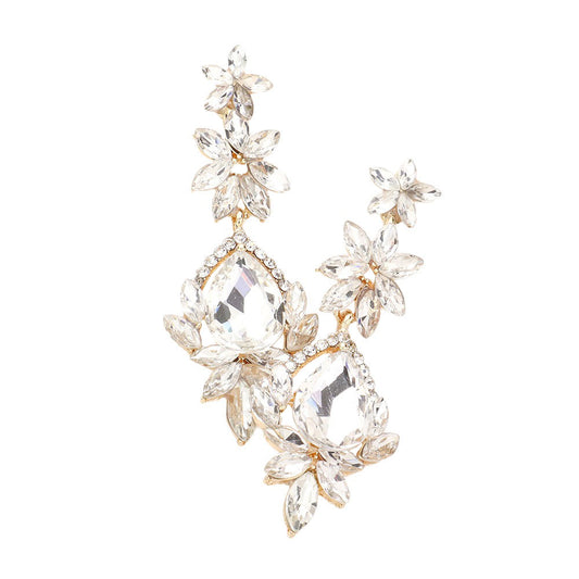 Marquise Stone Teardrop Floral Dangle Evening Earrings