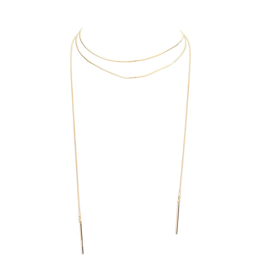 Metal Bar Dangle Tip Layered Necklace