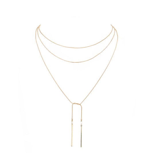 Metal Bar Dangle Tip Layered Necklace