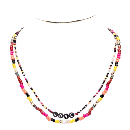 Multi Color Bead Statement Love Layered Necklace