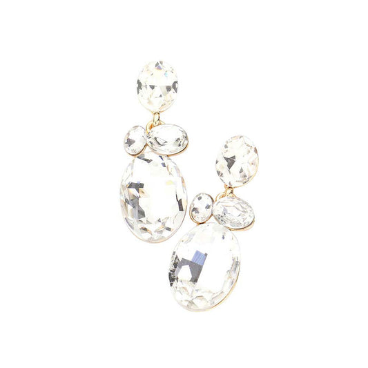 Oval Stone Link Dangle Evening Earrings