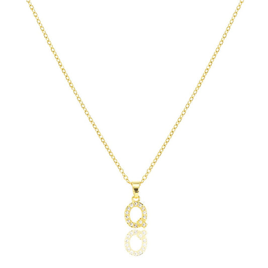 Q Stainless Steel CZ Stone Paved Monogram Pendant Necklace