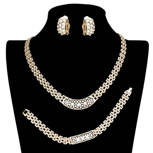 Rhinestone Embellished Necklace Clip Earring Set