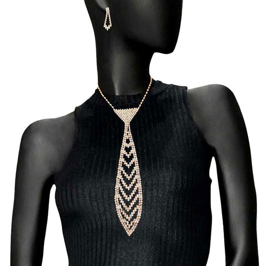Rhinestone Pave Necktie Necklace