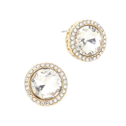 Rhinestone Trimmed Round Stone Stud Evening Earrings
