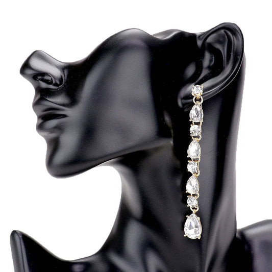 Round Teardrop Stone Link Evening Earrings