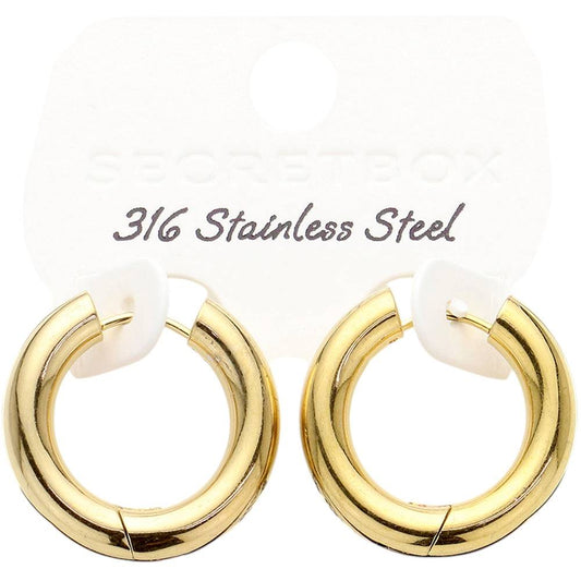 SECRET BOX Stainless Steel Round Classic Hoop Earrings