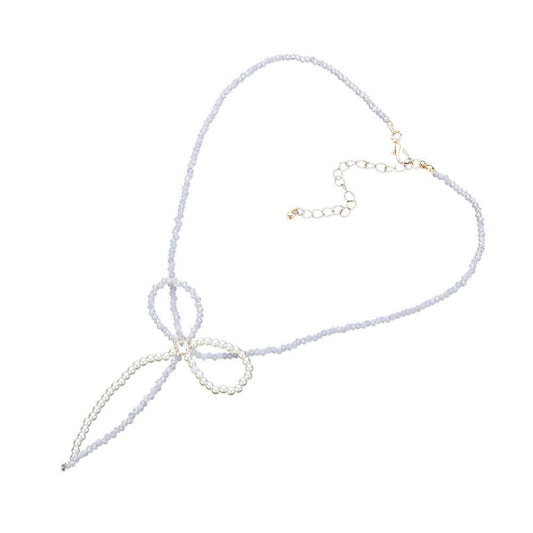 SECRET BOX_Stone Pointed Faceted Beaded Bow Necklace