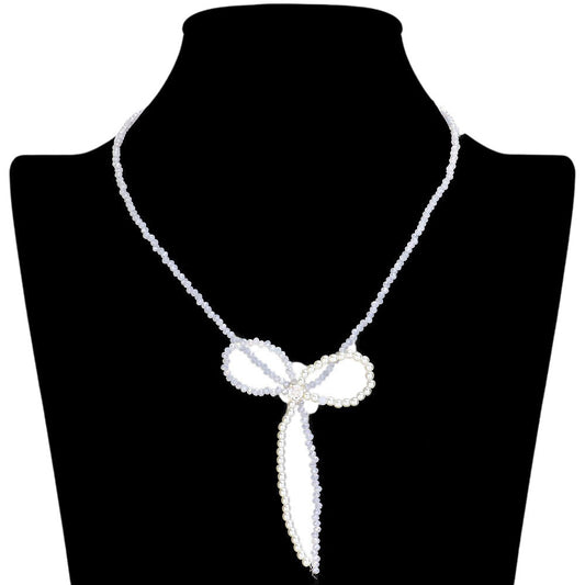 SECRET BOX_Stone Pointed Faceted Beaded Bow Necklace