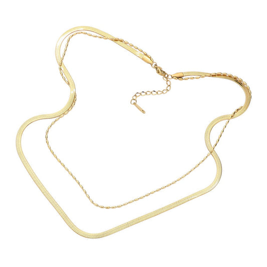 Stainless Steel Herringbone Chain Layered Necklace