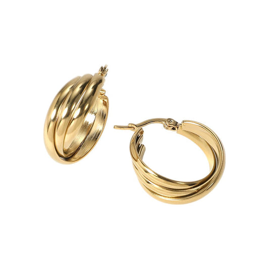 Stainless Steel Twisted Pin Catch Hoop Earrings