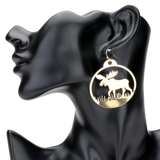 Stone Embellished Rudolph Accented Brass Dangle Earrings