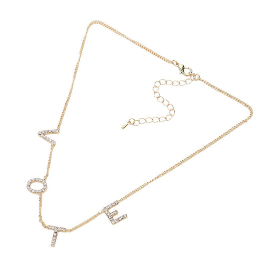 Stone Paved VOTE Initial Message Station Necklace