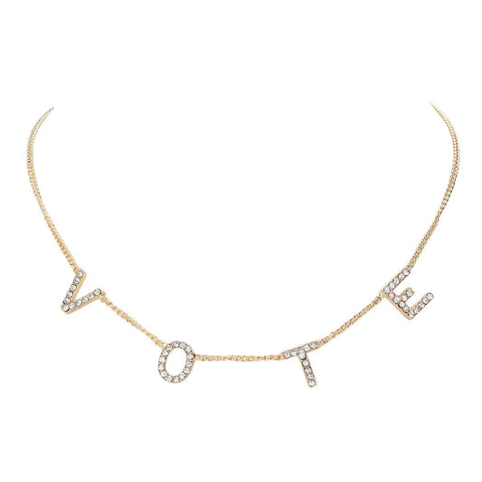 Stone Paved VOTE Initial Message Station Necklace