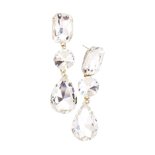 Triple Crystal Rhinestone Evening Earrings