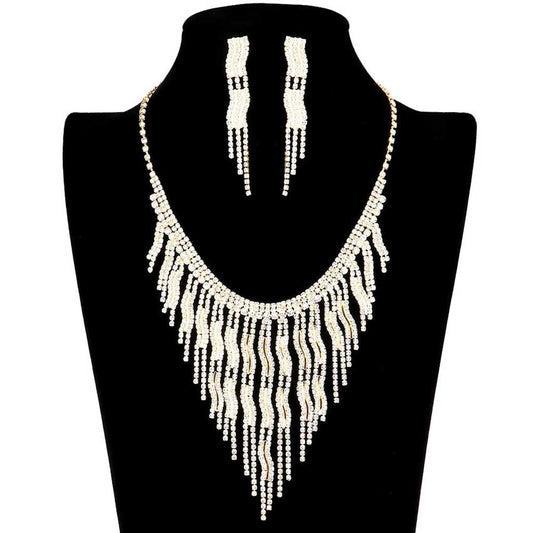 Wavy Fringe Crystal Rhinestone Necklace