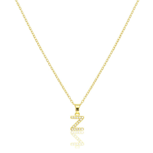 Z Stainless Steel CZ Stone Paved Monogram Pendant Necklace