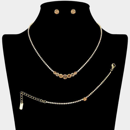 Classic Round Stone Link Rhinestone Paved Necklace