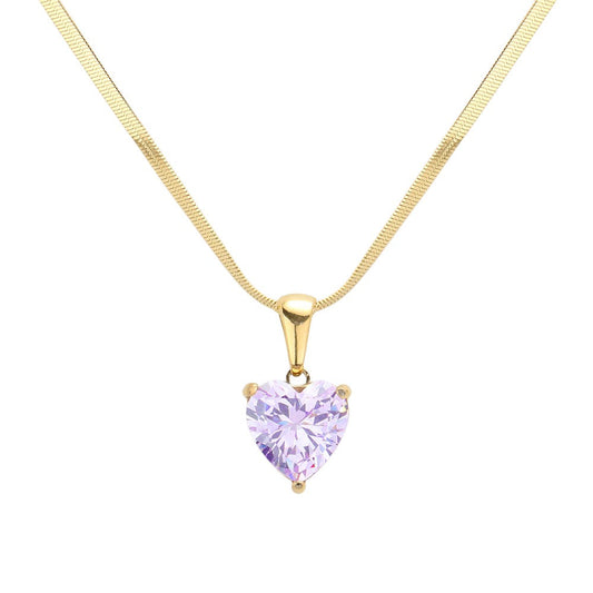 18K Gold Dipped Stainless Steel CZ Heart Pendant Necklace