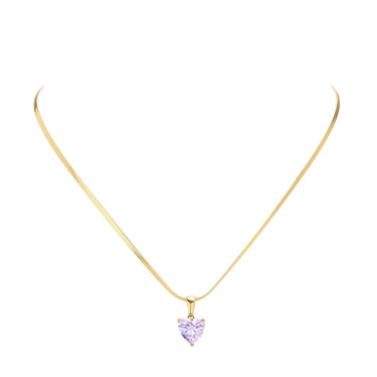 18K Gold Dipped Stainless Steel CZ Heart Pendant Necklace
