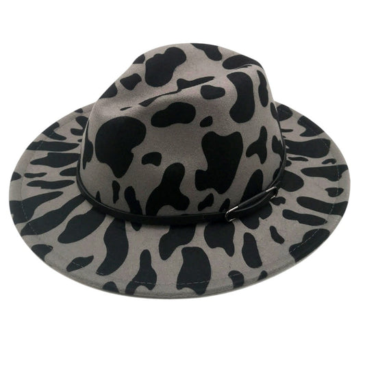 Faux Leather Band Cattle Patterned Panama Hat