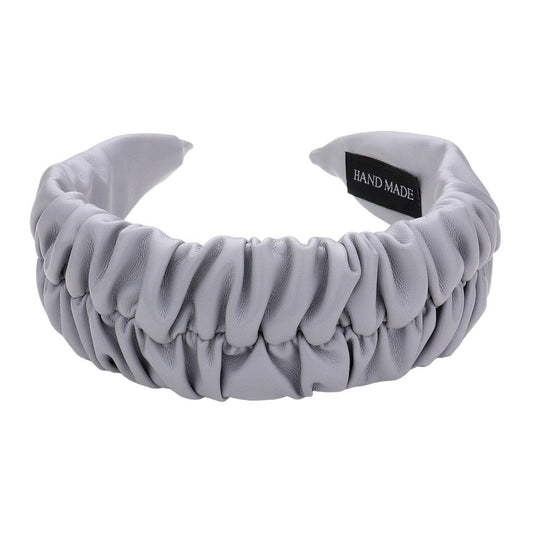 Pleated Solid Faux Leather Headband