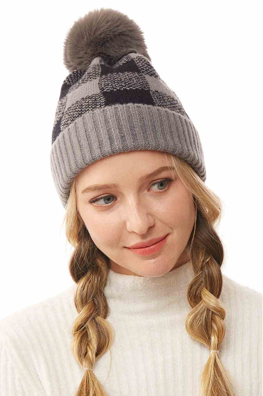 Buffalo Check Beanie with Pom Pom