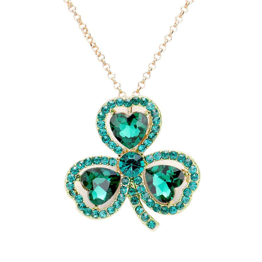 Women's Heart Crystal Rhinestone Clover Pendant Necklace St. Patrick's Day