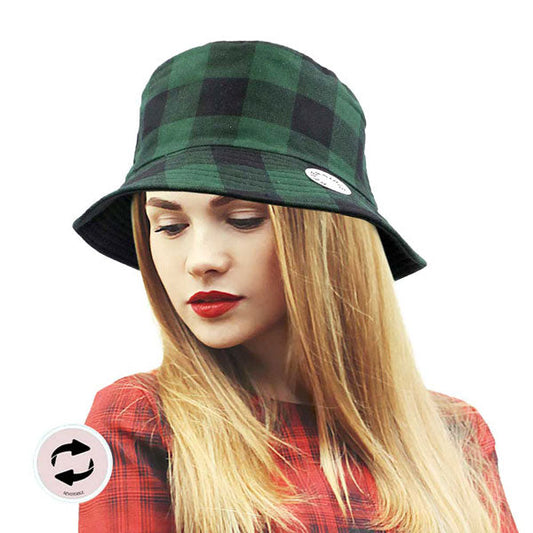 Reversible Buffalo Check Patterned Bucket Hat
