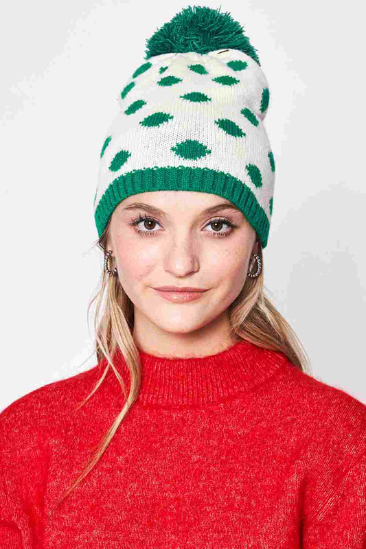 Polka Dot Christmas Holiday Theme Pom Beanie