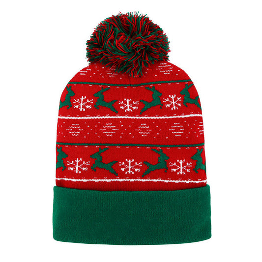 Reindeer Snowflake Pattern Pom Pom Winter Beanie Hat