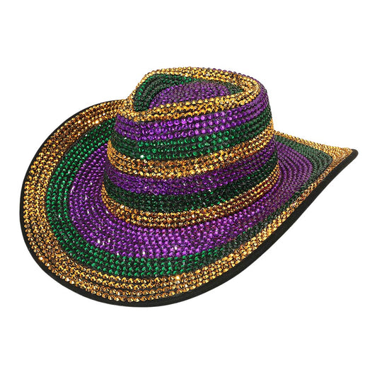 Rhinestone Studded Mardi Gras Fedora Hat
