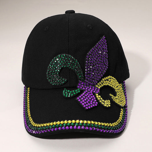 Bling Studded Mardi Gras Fleur de Lis Baseball Cap