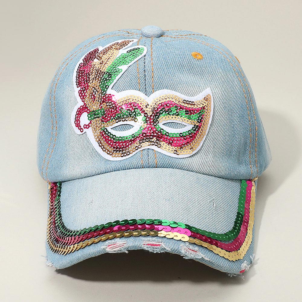 Sequin Mardi Gras Mask Patch Baseball Cap