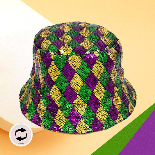 Women's Mardi Gras Sequin Reversible Bucket Hat