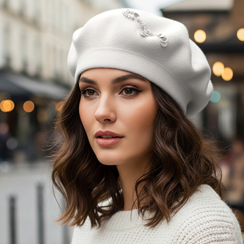 Decorative Sequin Rhinestone Embellished Winter Beret Hat