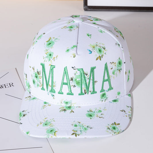 MAMA Floral Embroidered Five Panel Canvas Snapback Baseball Cap