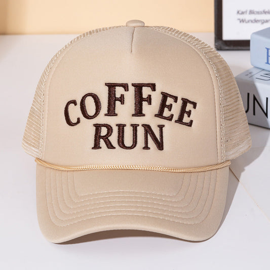 COFFEE RUN Embroidered Mesh Back Trucker Cap