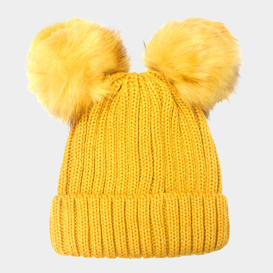 Double Pom Pom Knit Beanie Hat
