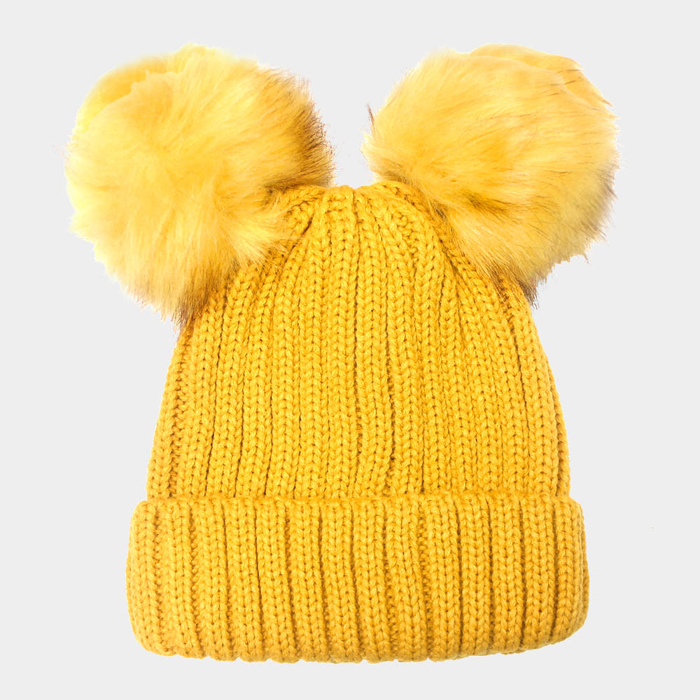 Double Pom Pom Knit Beanie Hat