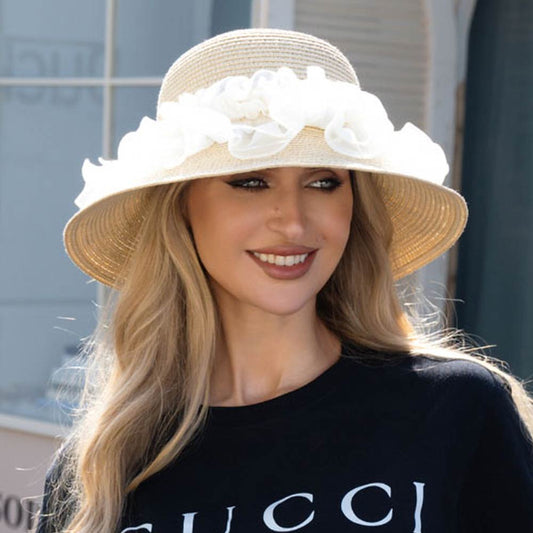 Women's Floral Trim Straw Sun Hat